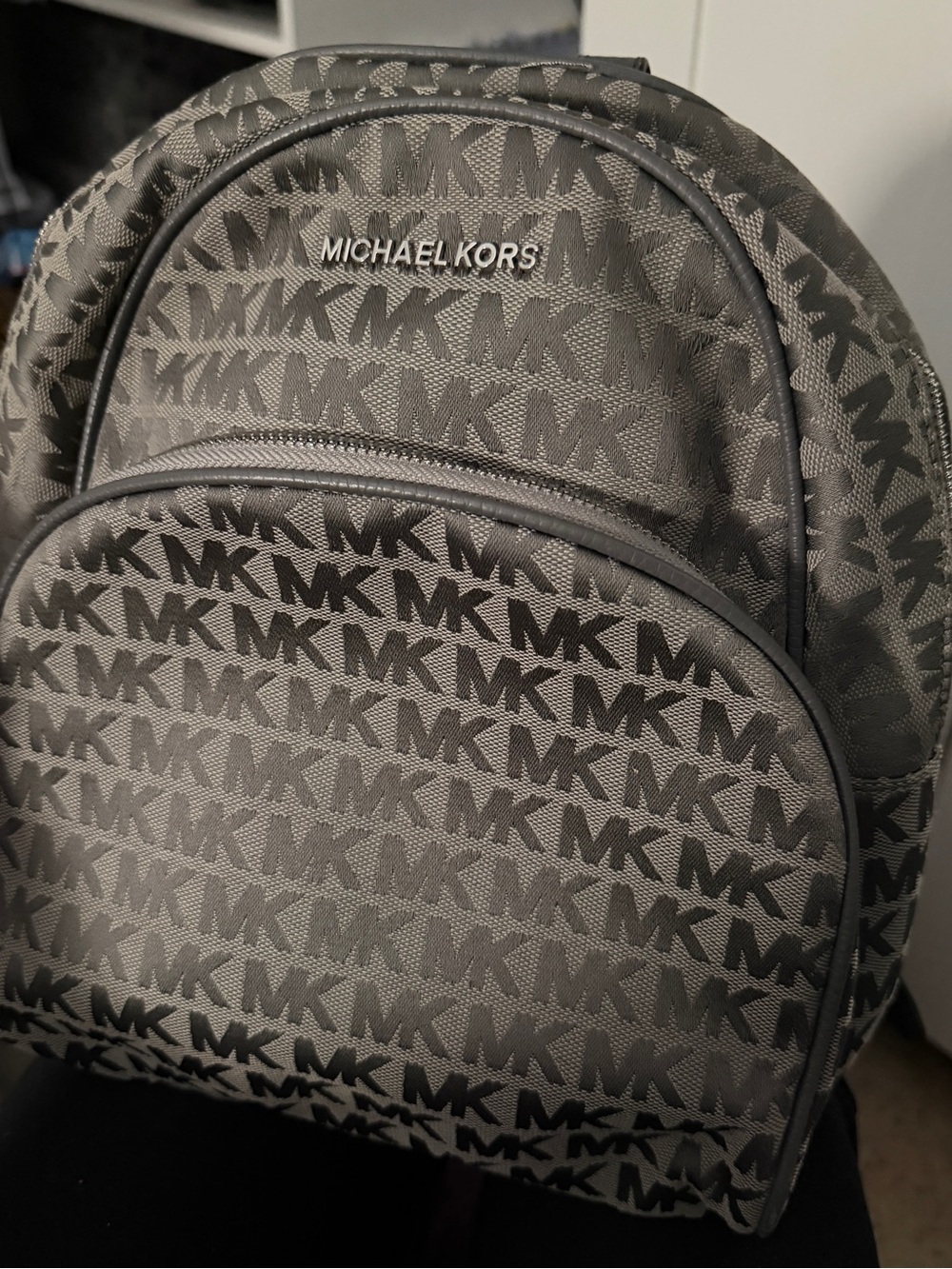 Michael Kors Abbey Medium Backpack in Heather Grey / Black signature monogram